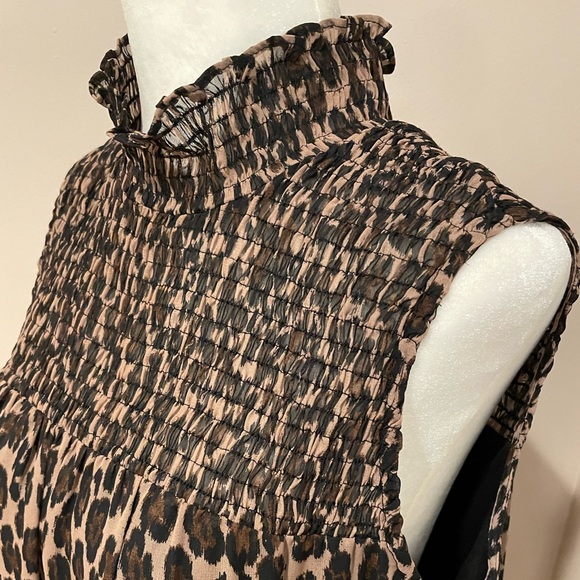 Leopard Dress Halter Ruffle Animal Print Just Taylor Size M Tiered Lined Brown - Picture 3 of 4